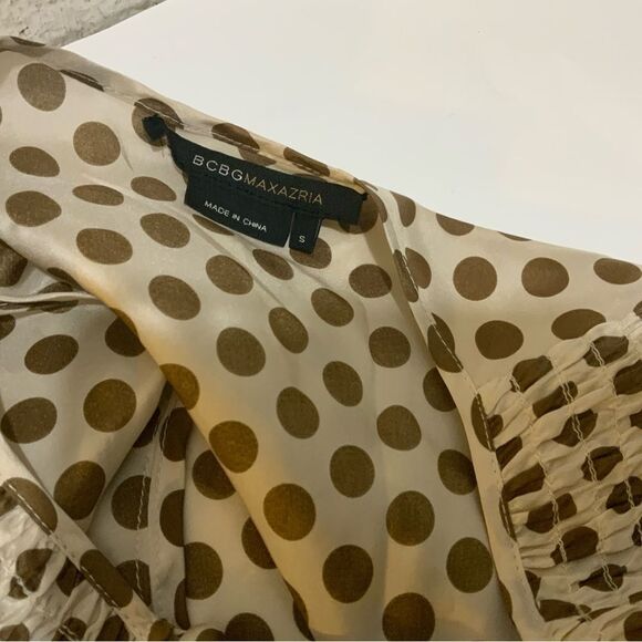 BCBGMAXAZRIA Brown Polka Dot Womens Boho Scarf Dress Size S 100% SILK - Picture 7 of 11